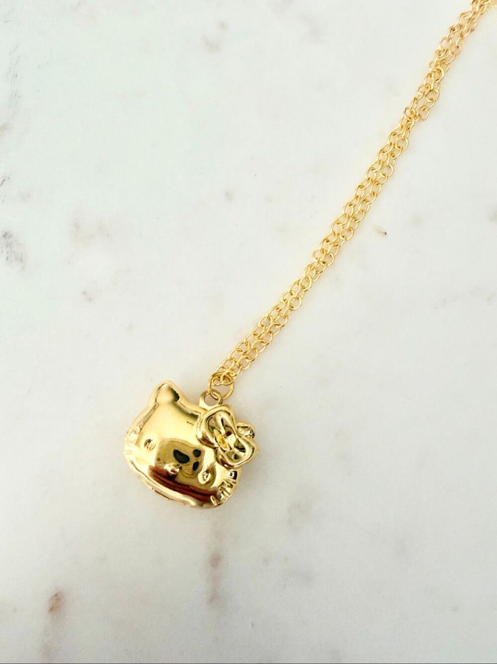 Gold Hello Kitty Heart Locket Bow Pendant Necklace